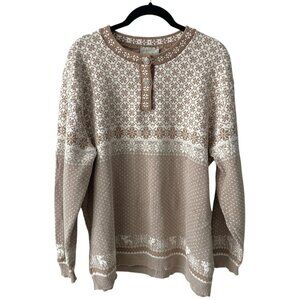 Huntington Ridge Snowflake Pattern Crew Neck Pullover Casual Sweater Brown L